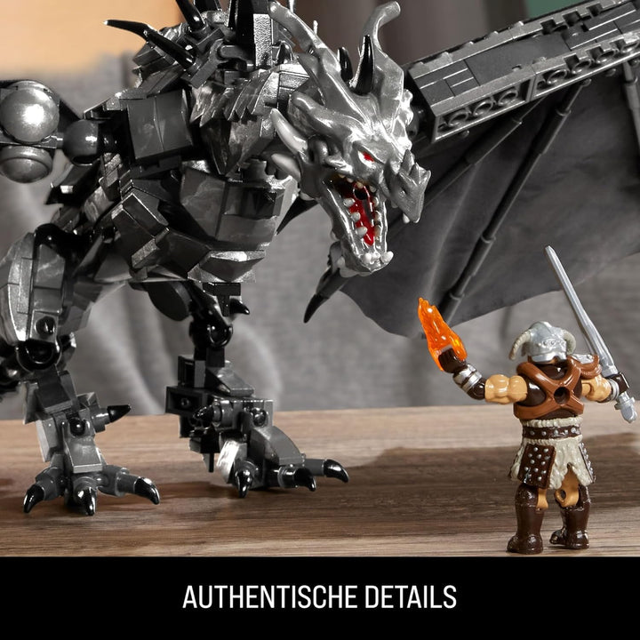 MEGA Skyrim Actionfigur Bauspielzeug, Alduin der Weltenfresser mit 619 Teilen, mit 1 Dragonborn-Figu