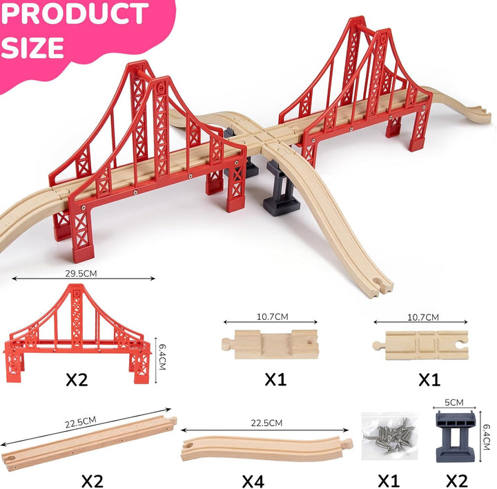 Holzeisenbahn Zubehör, Holz Eisenbahn Brückenspielzeug (Rote Kreuzbrücke) | Holz Eisenbahn Kinder Zu