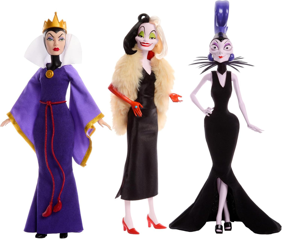Mattel DISNEY Villains Böse Königin, Cruella de Vil & Yzma - Legendäre Schurkinnen Set mit detailrei