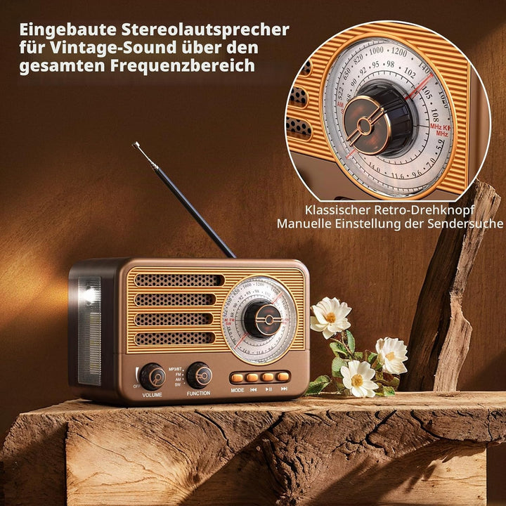 Retro-Transistorradio, batteriebetriebenes AM-FM-SW-Radio, kleines wiederaufladbares tragbares Radio