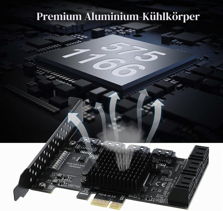 MZHOU PCIe SATA Karte 10 Port, PCI-E zu SATA Erweiterungskarte,6Gbps Controllerkarte Unterstützung v