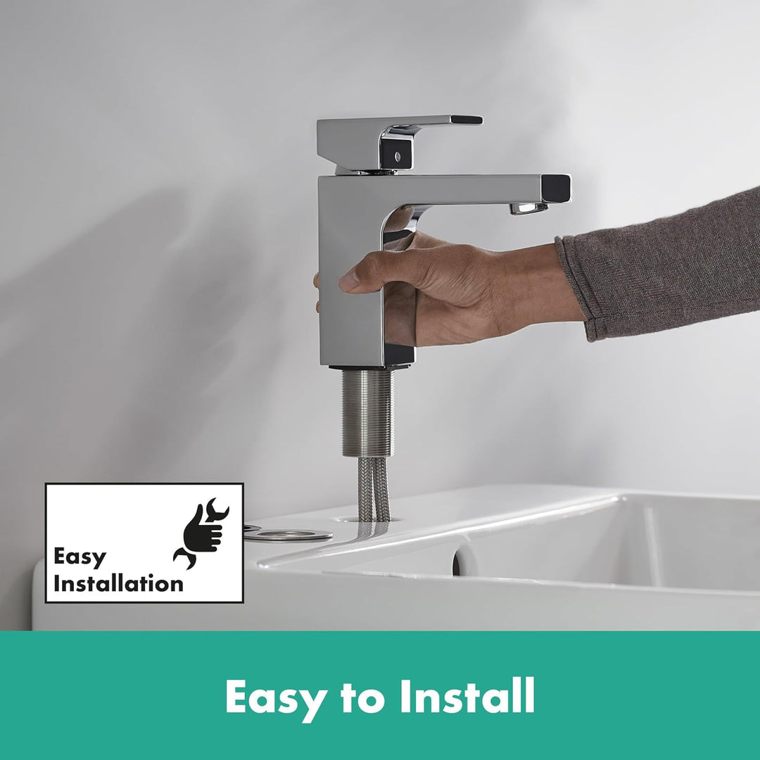 hansgrohe Waschtischarmatur Vernis Shape, Wasserhahn Bad mit Auslauf Höhe 100 mm, mit Zugstange, Bad