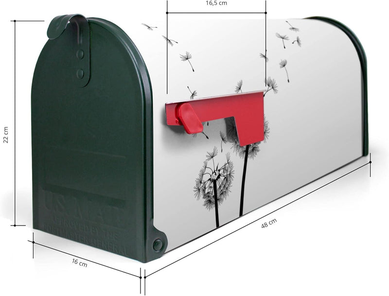 banjado® Amerikanischer Briefkasten - US Mailbox/Letterbox mit Motiv Pusteblume 2 51x22x17cm - Postk