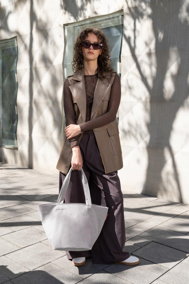 reisenthel shopper cord grey – Geräumige Shopping Bag und edle Handtasche in einem – Aus wasserabwei