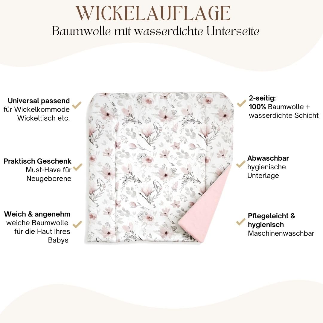 BABEES Wickelauflage Wickelunterlage 75x75 cm 100% Baumwolle Mädchen Junge Baby Kinder zweiseitig (M