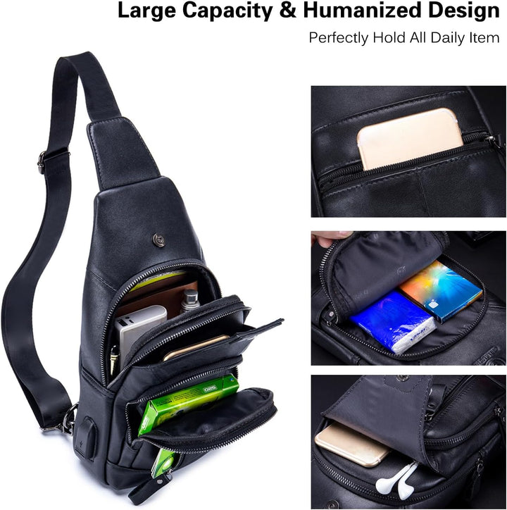 FANDARE Leder Brusttasche Sling Rucksack Sling Chest Bag für Herren Schultertasche Schulterrucksack