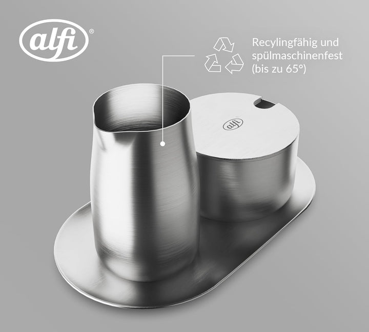 alfi MILK AND SUGAR SET,matt, hochwertiges Edelstahl-Milch- und Zuckerset, stilvolles Design, spülma
