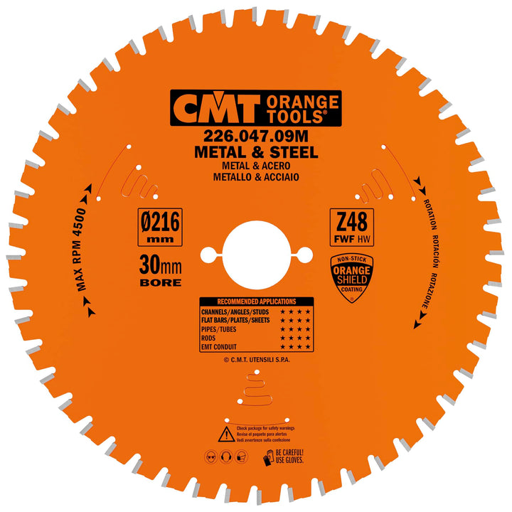CMT Orange Tools 226.047.09 M – Kreissägeblatt für Metalle 216 x 2.2 x 30 Z 48 FWF 8 Grad