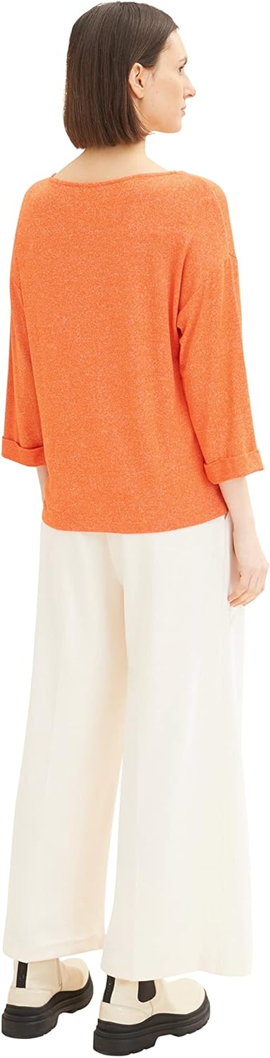 TOM TAILOR Damen T-Shirt mit Stickerei S 31140 - Fever Red Melange, S 31140 - Fever Red Melange