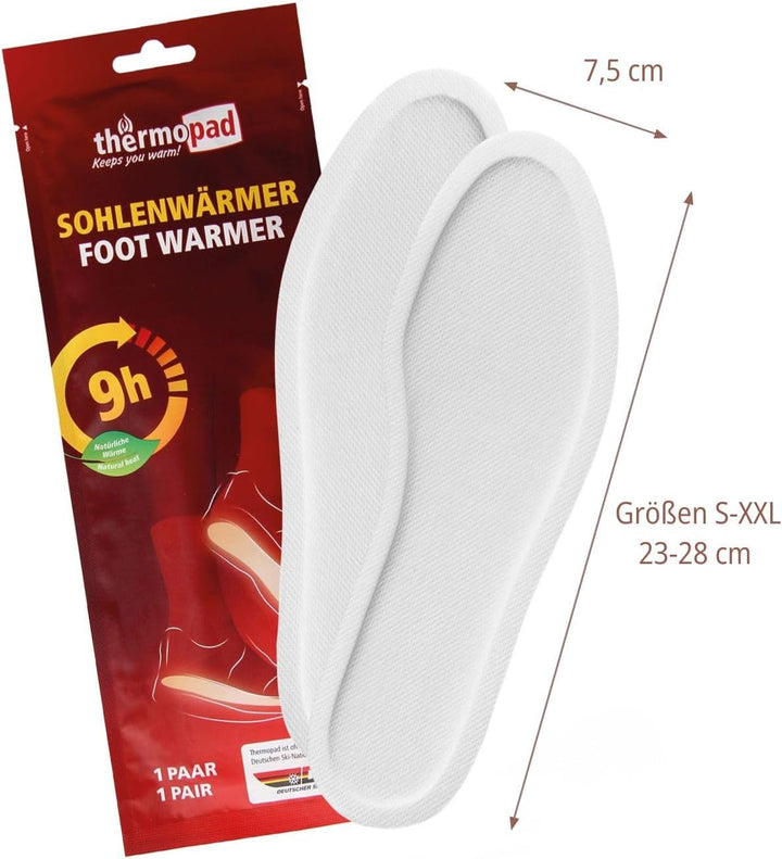 THERMOPAD Sohlenwärmer (Einlegesohle) Gr. S, L oder XL (36-46) – DAS ORIGINAL: 10 Paar Wärmepads für