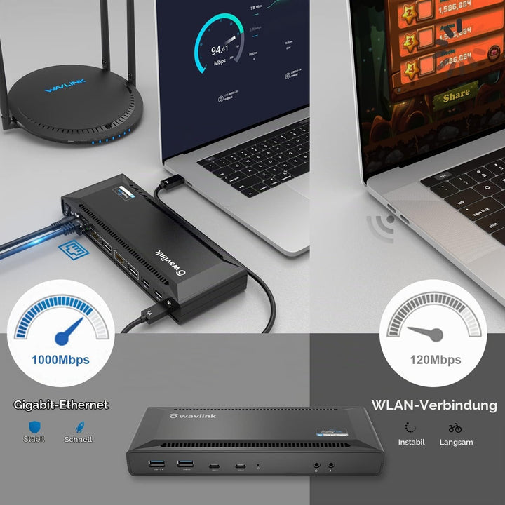WAVLINK USB C Universelle Docking Station 60W Stromversorgung Unterstützt Dual 4K Videoausgänge (Dis