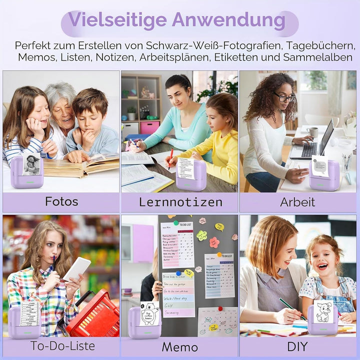 Mini Drucker, Taschendrucker, Mini Fotodrucker für Smartphone, Sticker Drucker, Thermo Fotodrucker f