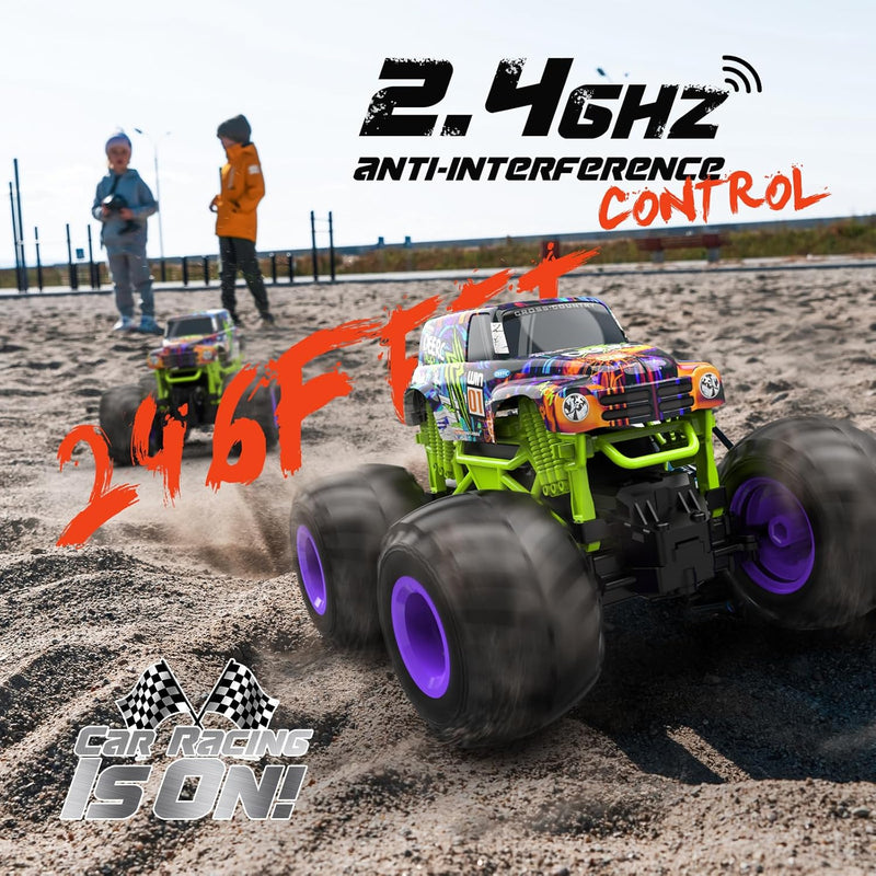 DEERC Ferngesteuertes Auto 1:16, Monster Trucks 2,4 GHz Off-Road Crawler mit Grossen Reifen, 2 Akkus