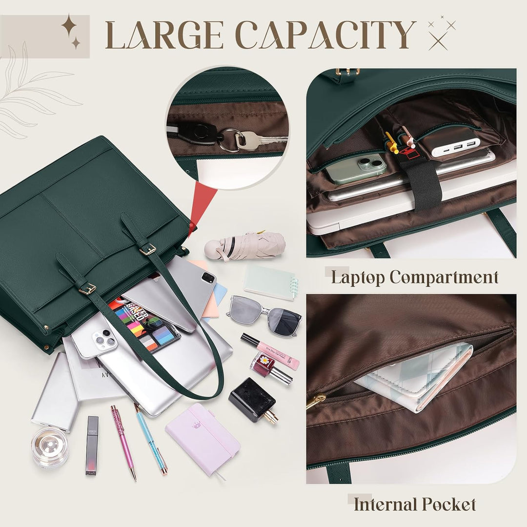 RAINSMORE Laptoptasche Arbeitstasche Damen Gross mit Isolierted Kühlfach Grün, Grün