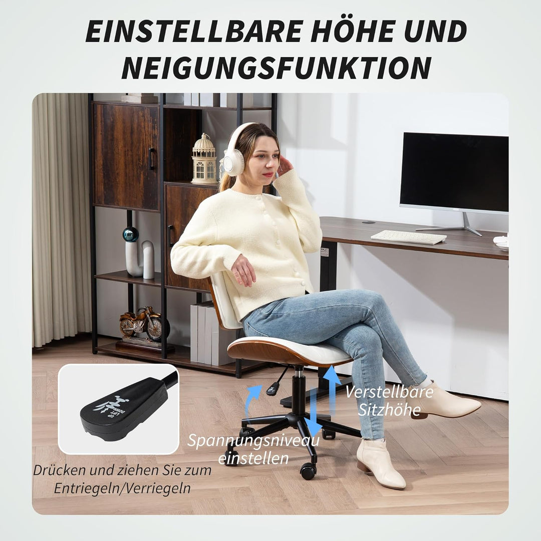 HOMCOM Bürostuhl Höhenverstellbarer Schreibtischstuhl mit Rollen, Diamantsteppung, Drehstuhl mit Wip