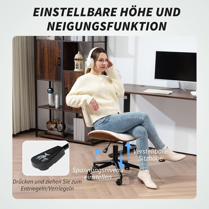HOMCOM Bürostuhl Höhenverstellbarer Schreibtischstuhl mit Rollen, Diamantsteppung, Drehstuhl mit Wip