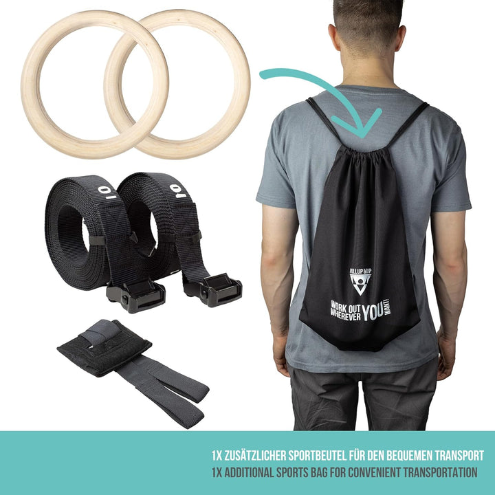 PULLUP & DIP Premium Turnringe Holz, Gym Rings Gymnastikringe, Turnerringe für Calisthenics, Breite