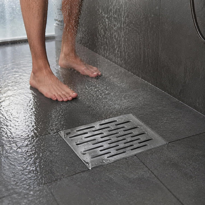 Edelstahl Bodenablauf mit Rahmen, 150x150x20MM Abflussgitter Quadratisch, Bodenablaufabdeckung rutsc