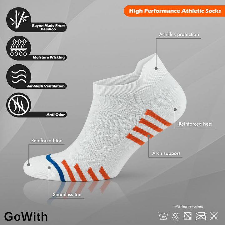 GoWith 6 Paar Sneaker Socken für Damen und Herren, Bambus (Viskose) Bunte Socken, Ohne Naht Sportsoc