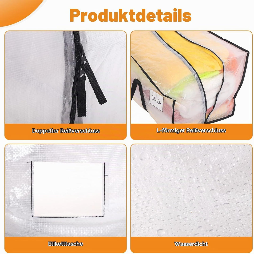6 Stück 90L Aufbewahrungstasche, Heavy-Duty Weihnachtslager Transparente Umzugskartons Grosse mit Re