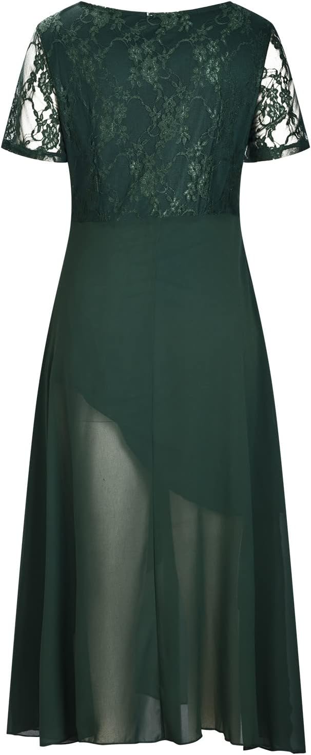 Damen Sommerkleid Elegantes Chiffon Mesh Freizeitkleid S-3XL Kurzarm Hoher Taille Wadenlanges Strand