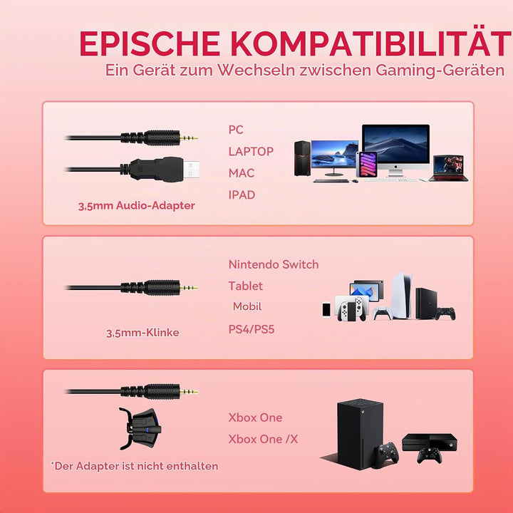 Wantak Katzenohr Kopfhörer mit Mikrofon – Kabel (3,5mm/USB) – Gaming Headset für PC/PS5/Xbox – Noise