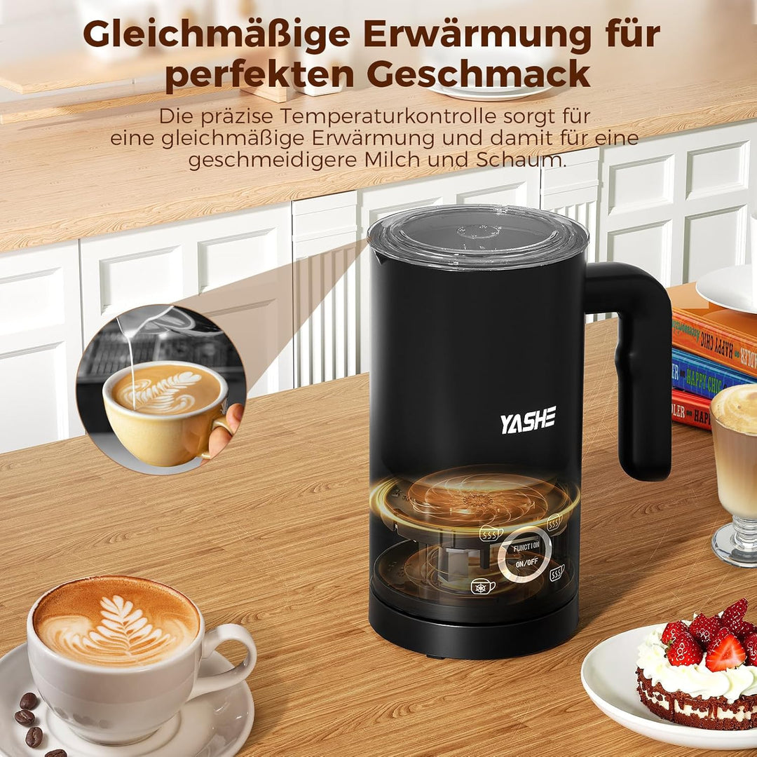 YASHE 4-IN-1 Edelstahl Milchaufschäumer, 10oz/300ml Milchschäumer für Perfekte Lattes, Cappuccinos,