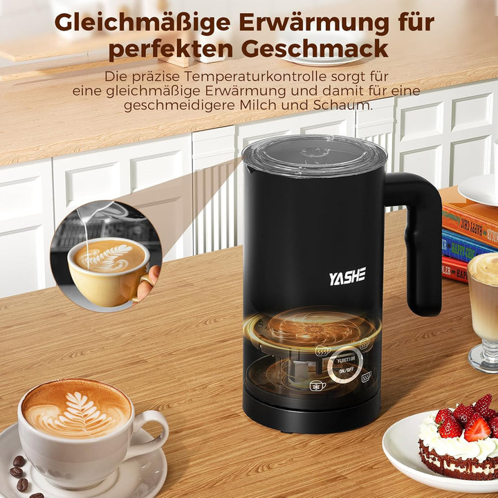 YASHE 4-IN-1 Edelstahl Milchaufschäumer, 10oz/300ml Milchschäumer für Perfekte Lattes, Cappuccinos,