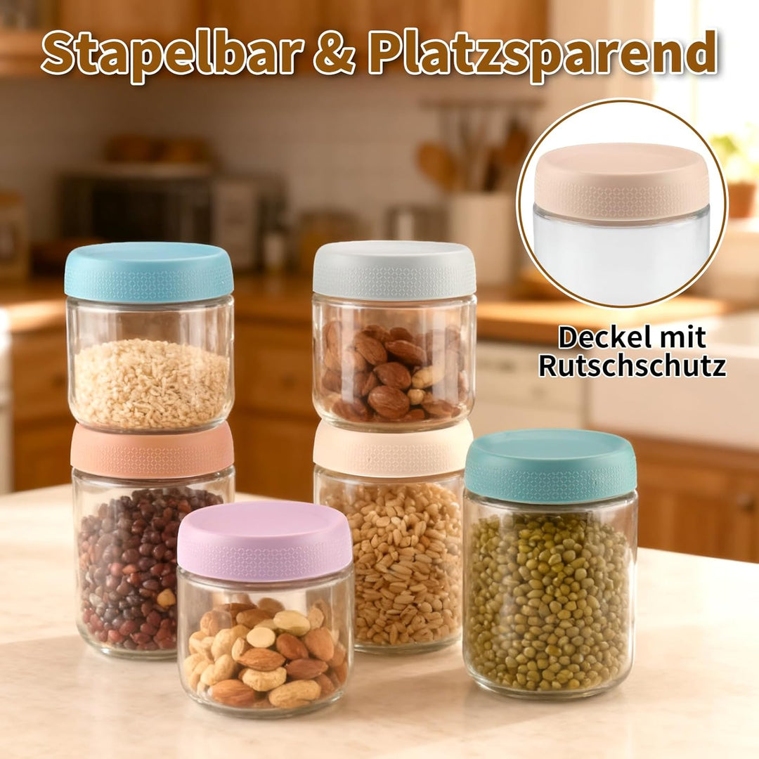 6 Stück Overnight Oats Gläser, 500ml & 300ml Meal Prep Gläser, Overnight Oats Glas mit Deckel für Sa