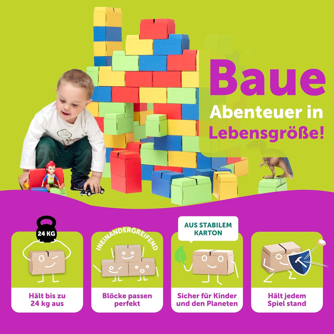 Gigi BLOKS Karton grosse bausteine XL für Kinder - 96 Ineinandergreifende und Stapelbare Bauklötze f