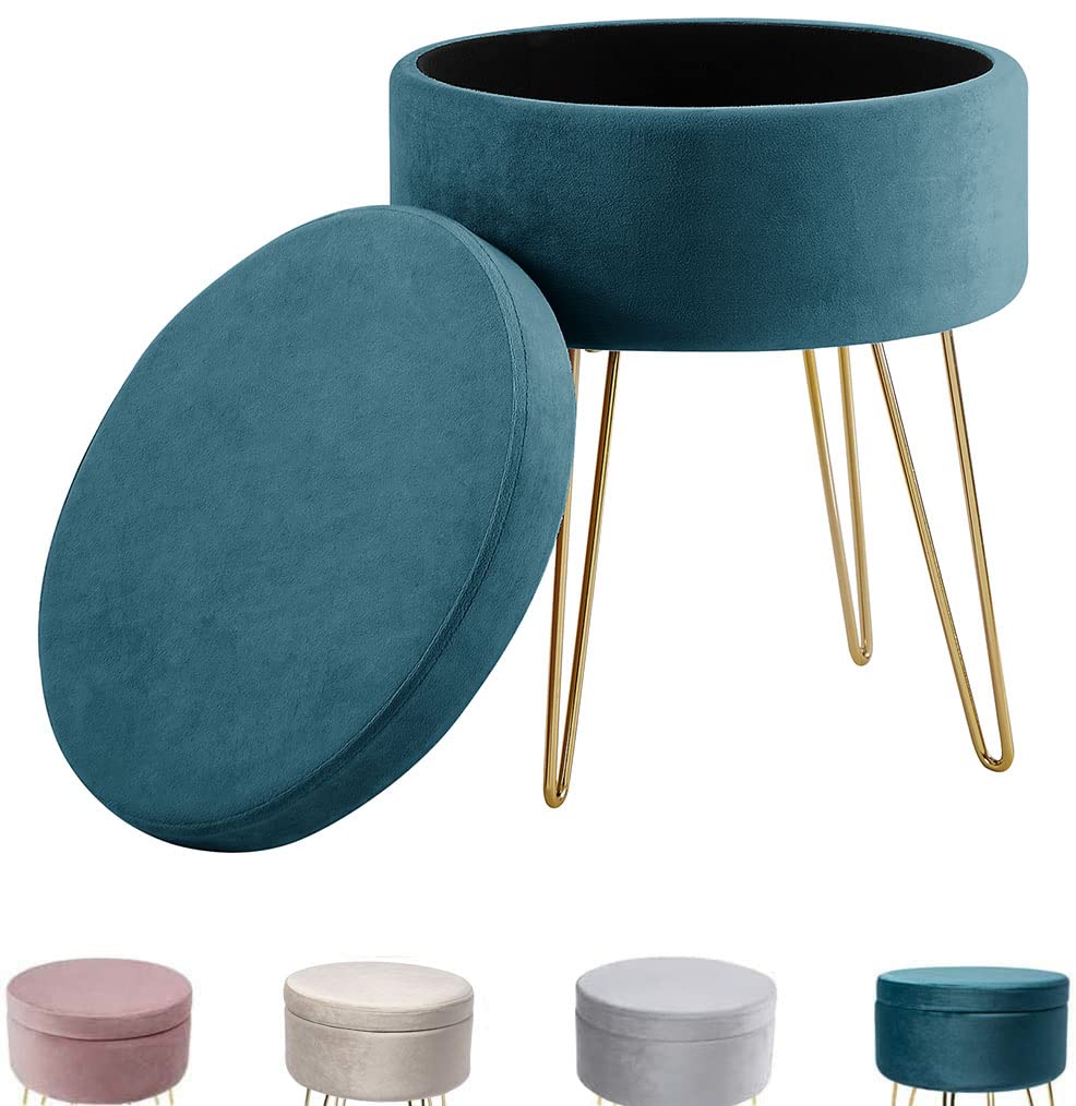 Zedelmaier Runder Sitzhocker Schminktisch Hocker Ottoman Gepolsterter Hocker Abnehmbarer Bezug Metal