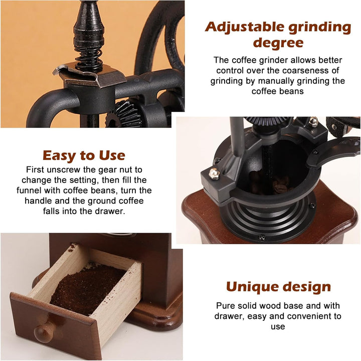 Manuelle Kaffeemühle, Vintage-Stil Hölzerne Handkaffeemühle, Tragbare Handmühle Mit Einstellungen &