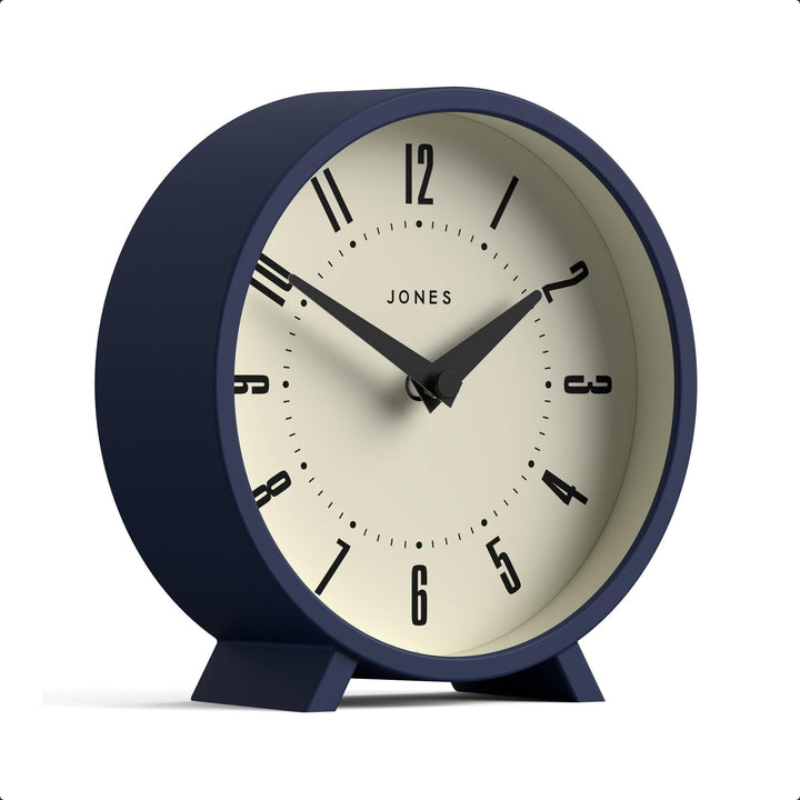 JONES CLOCKS® Schreibtischuhr 'Venus' – modernes rundes Design in Blau, stilvoller Retro-Look für Re
