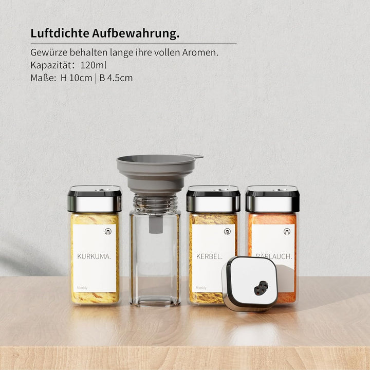 Miorkly Gewürzgläser Eckig mit Streueinsatz 24er, Gewürzstreuer Glas 120 ml-Gewürzdosen set-Gewürz O