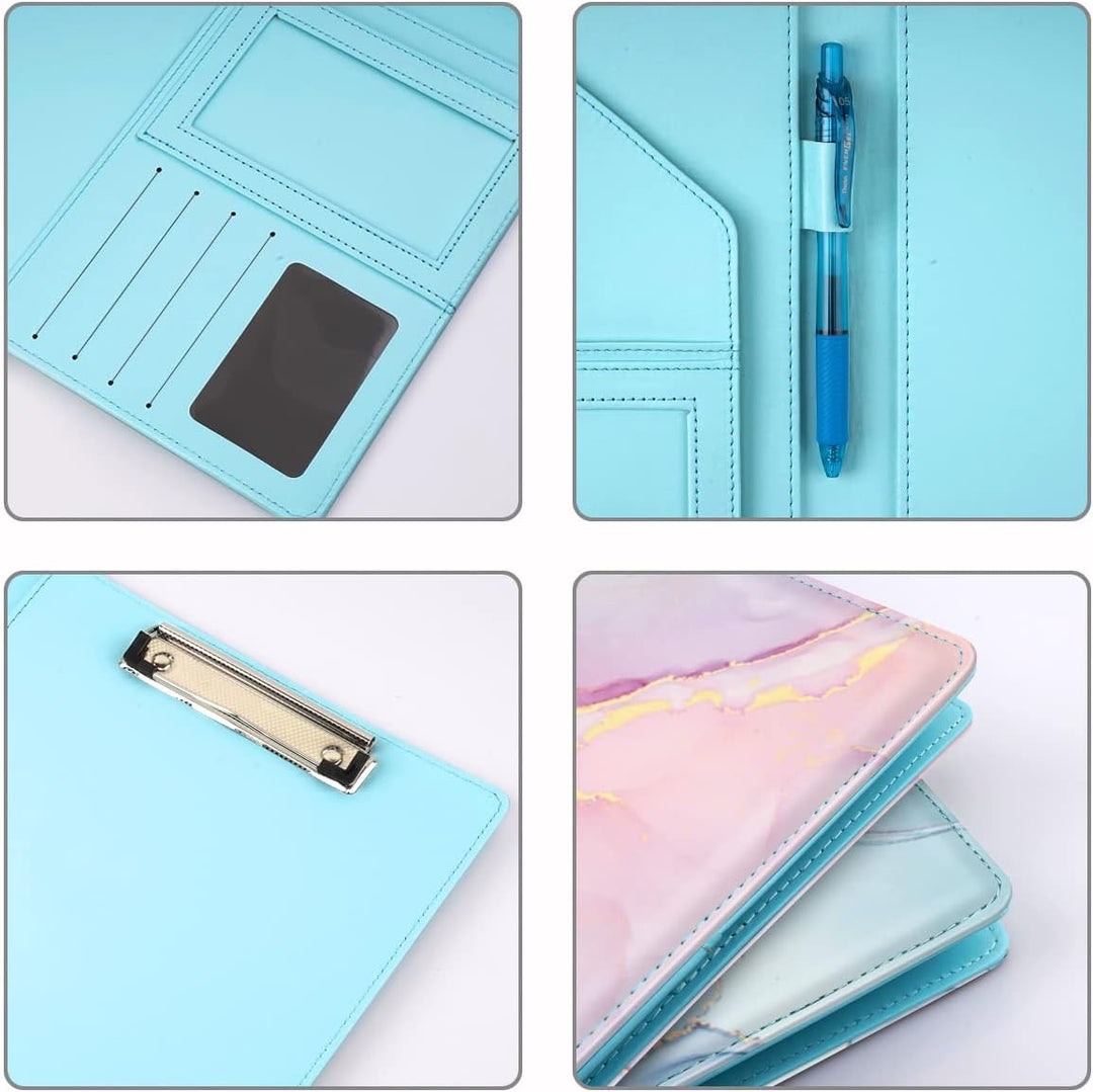 WAVEYU Padfolio mit Klemmbrett, Ordner, Portfolio, marmoriertes Leder, Klemmbrett mit Deckel für A4-