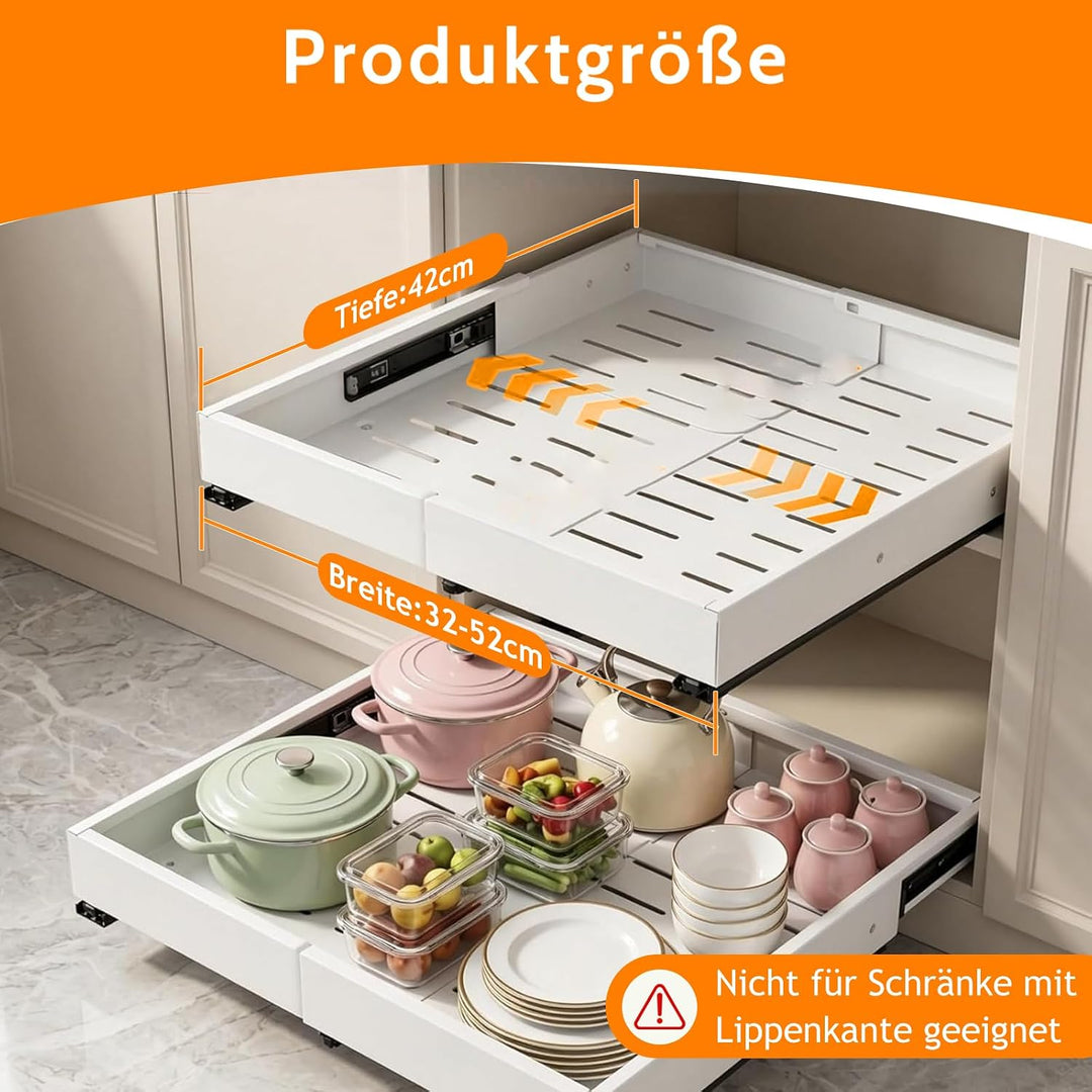 2-Stück Teleskopschublade Ausziehbar Schublade: 42cm Küchenschrank Schubladenauszug Slide Out Schran