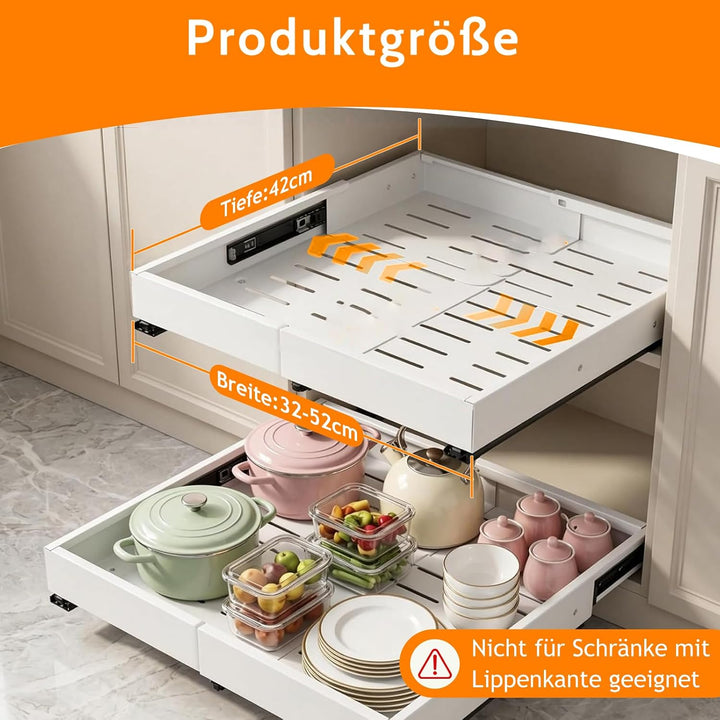 2-Stück Teleskopschublade Ausziehbar Schublade: 42cm Küchenschrank Schubladenauszug Slide Out Schran