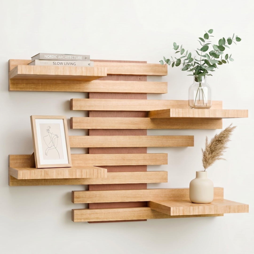 Wandregal Holz Hängend - Modulares Bücherregal Set aus Massivholz - Schwebendes Regalbrett für Wohnz
