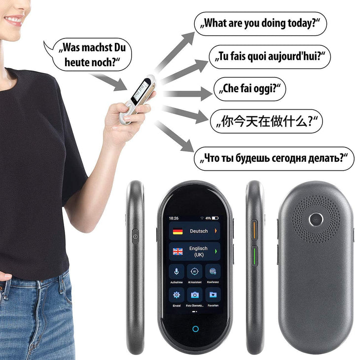 simvalley MOBILE Übersetzer: Mobiler Echtzeit-Sprachübersetzer; 106 Sprachen; Touchscreen; Kamera (E