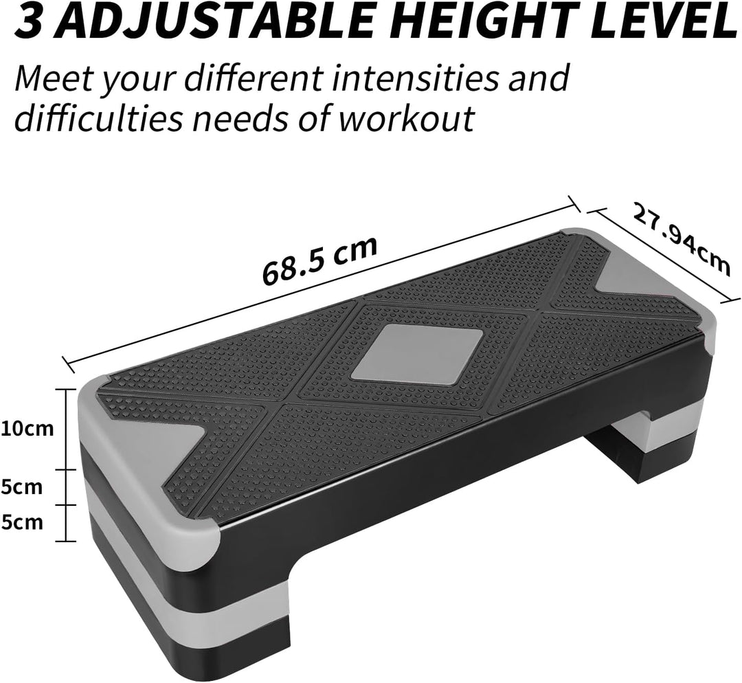 Aerobic Steppbrett Höhenverstellbar Stepper mit 3 Stufen 10/15/20cm, rutschfest Fitness Step-Bench f