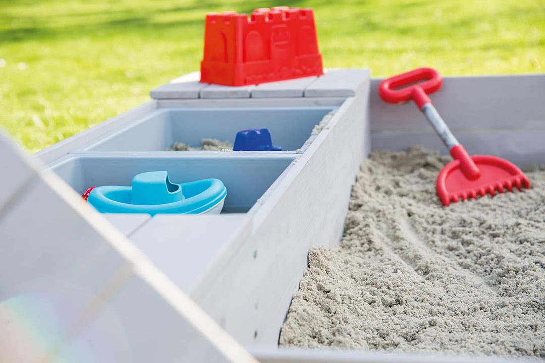 roba Sandkasten Outdoor + mit Spielwannen, Holzsandkasten aus wetterfestem Massivholz, grau lasiert,