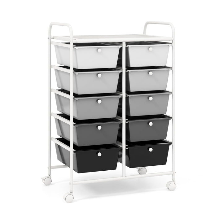 COSTWAY Rollwagen mit 10 stapelbaren Schubladen, Schubladenwagen Rollcontainer mit Metallgestell und