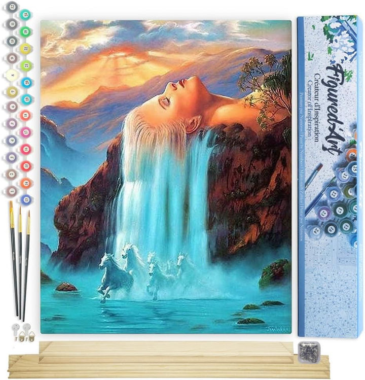 Figured'Art Malen Nach Zahlen Erwachsene Mit Rahmen Wasserfall Kopfhaar - Paint by Numbers Basteln D