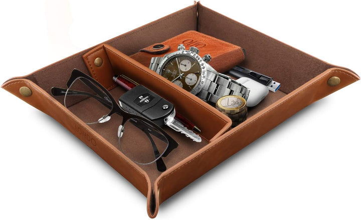 Londo Leder Fernbedienung Organizer und Halter mit Tablet Fach, Fernbedienungshalter (Hellbraun) & L