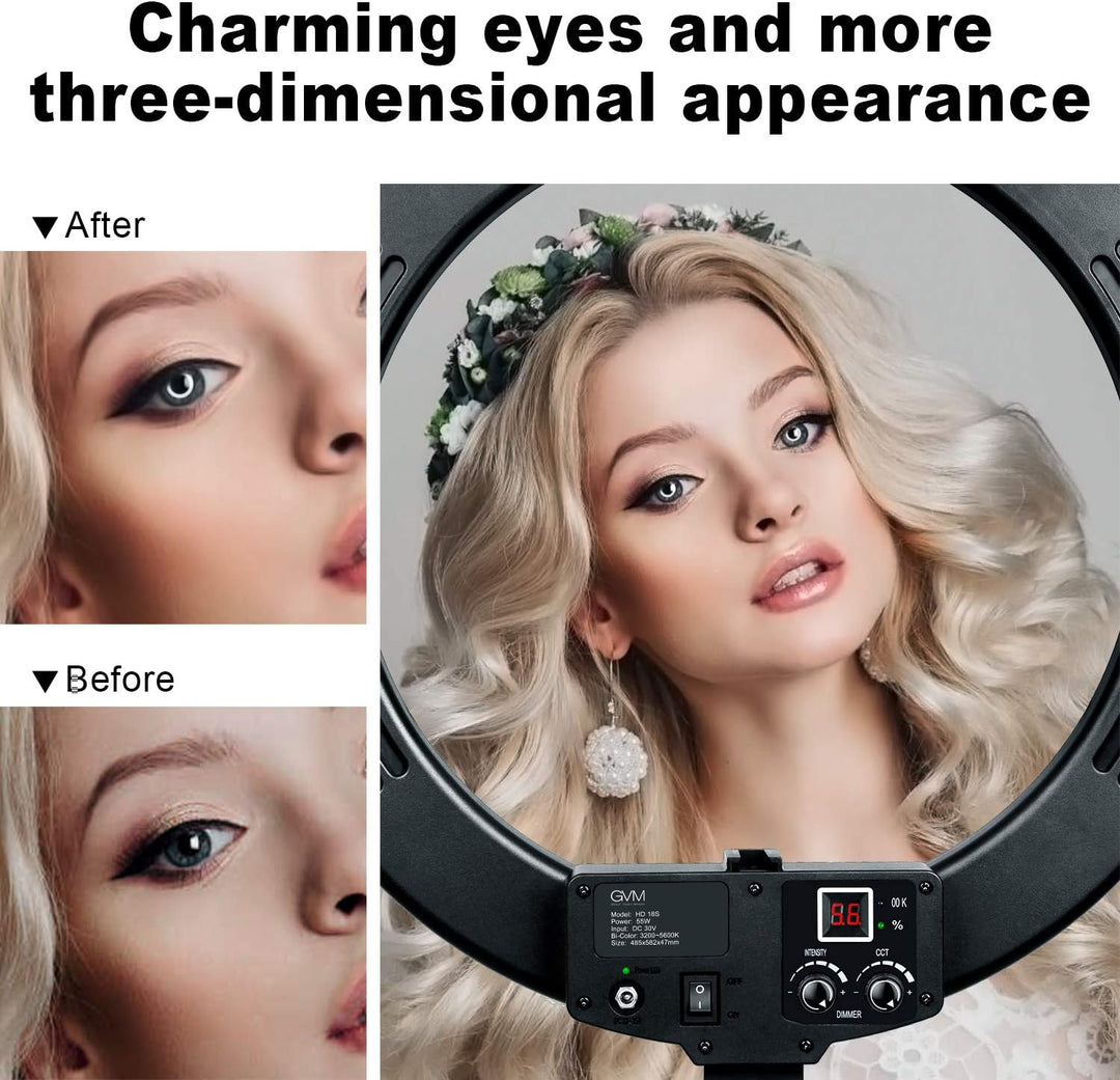 GVM LED Ringleuchte mit stativ, 3200K-5600K 36cm led ringlicht für Selfie Titok Vlog YouTube Make up
