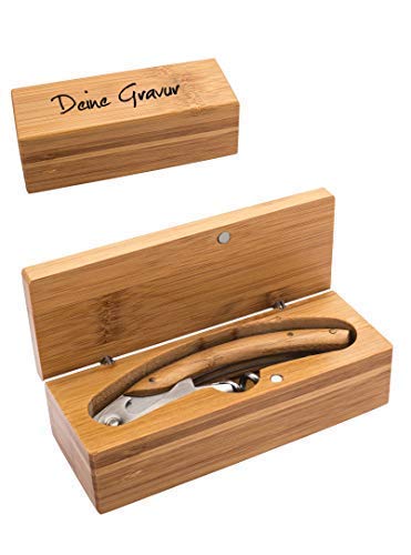 Schmalz® Bambus Kellnermesser inkl.Wunschgravur Gravur graviert Bambus Geschenkset personalisiert