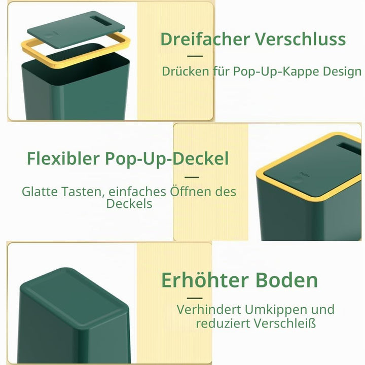9L Mülleimer Bad,Schmaler Mülleimer Mit Deckel Mülleimer Geruchsdicht Pop-Up Deckel PP Material für