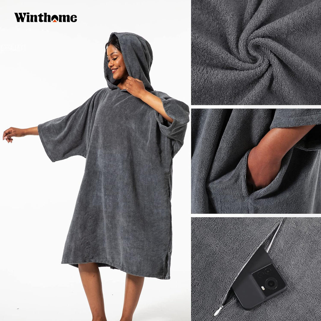 Winthome Badeponcho Hochabsorbierender Warm, Poncho Strand Umziehhilfe, Handtuch Poncho mit Tasche u