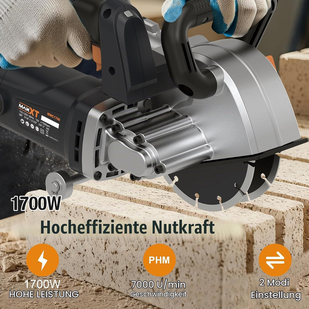 MAXXT 1700W-Fassadenfräse, 7000 U/min Fassadenfräse mit Staubabsaugung, max. Nutschneidbreite 42 mm,