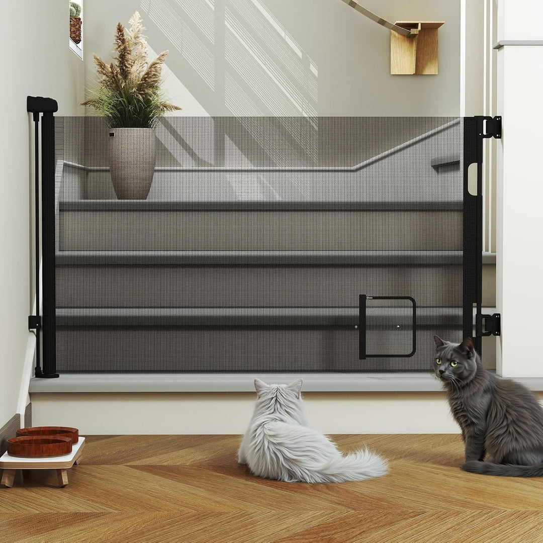 0-180cm Baby Absperrgitter, Treppenschutzgitter Ausziehbare mit Katzenklappe, Türschutzgitter, Einzi